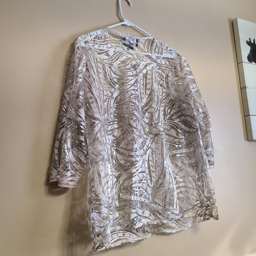 Alex Evenings Beige and Silver Women's Top - Picture 3 of 5